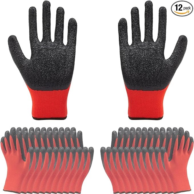 Rubber Coated Work Gloves for Men and Women, Textured Latex Palm for Grip