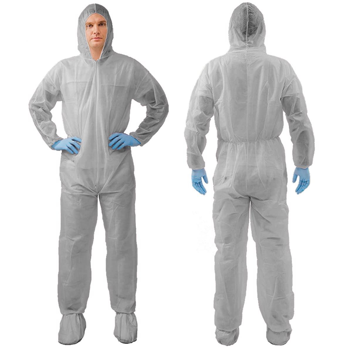 Disposable Protective Coveralls, Paint Suit with Elastic Wrists Ankles, and Hood